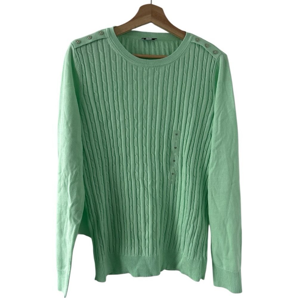 Kim Rogers Mint Green Cable Knit Sweater Medium NEW Cotton Preppy Pastel NWT